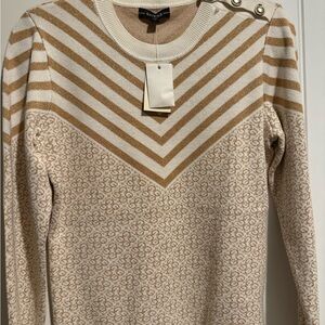 Guess Chevron Pattern Cream and Gold Crew Neck Sweater